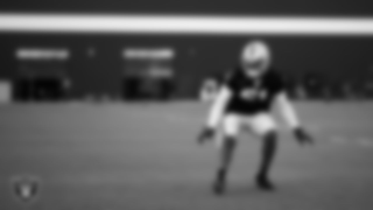 Las Vegas Raiders cornerback Amik Robertson (21) during practice at Intermountain Health Performance Center.